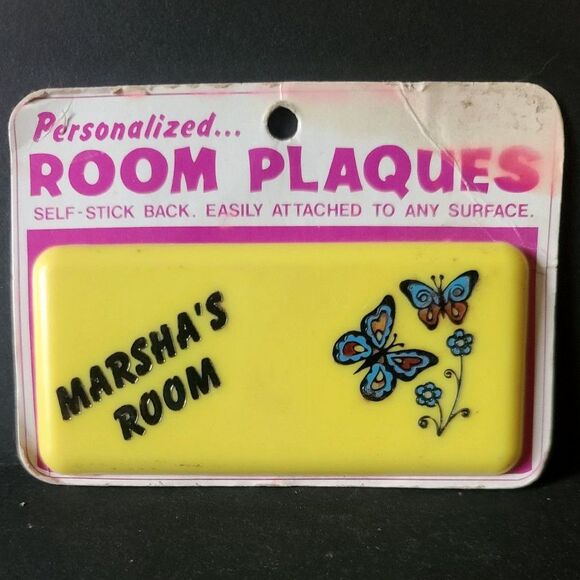 Russ Berrie Co. Other - Russ Berrie Co. Vntg 70's Personalized Room Plaque Marsha's Yellow & Butterflies